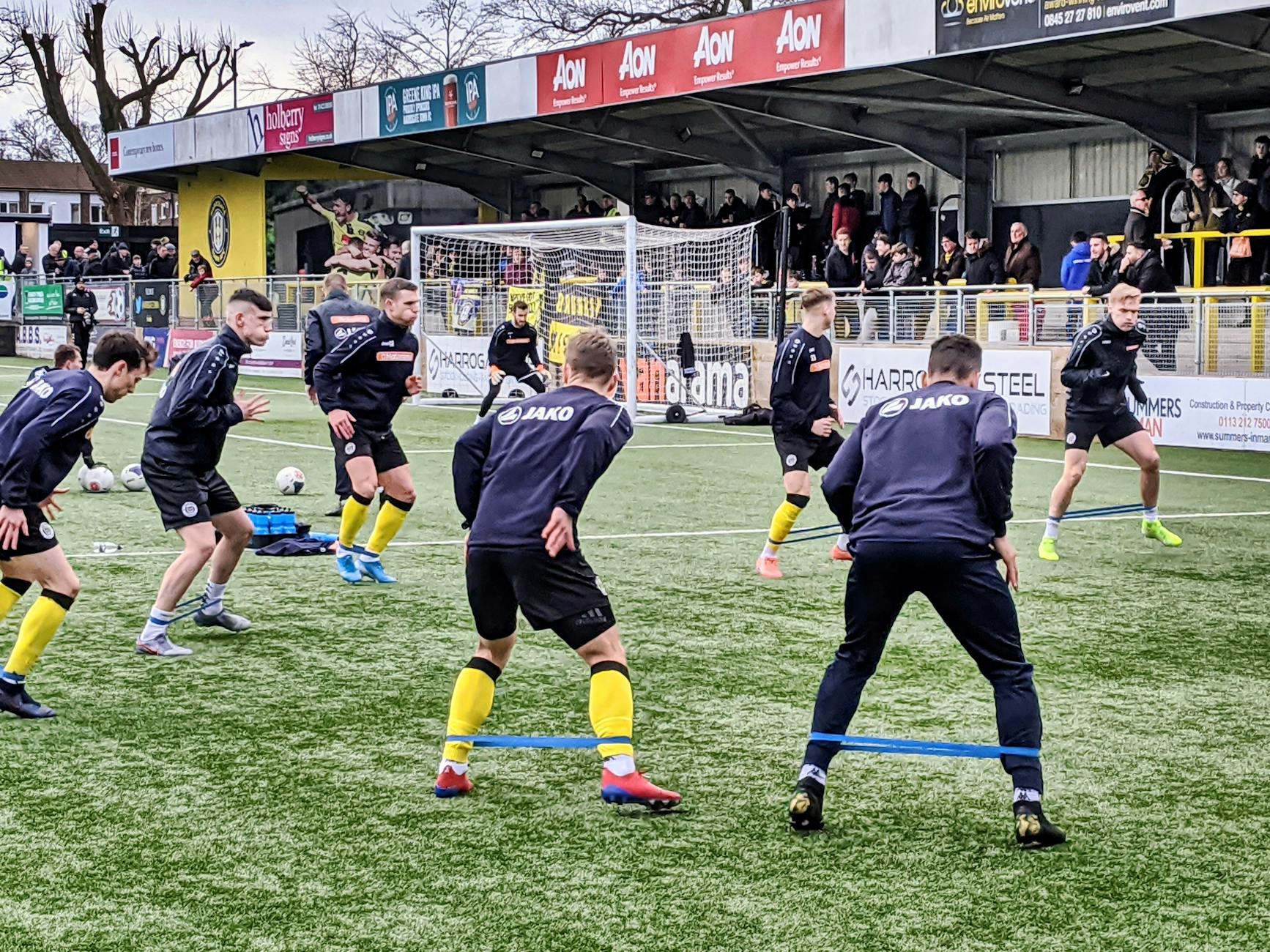 football team pre match warmup in england