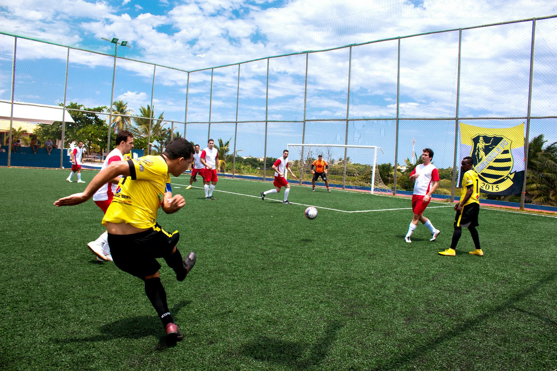 group of people playing soccer